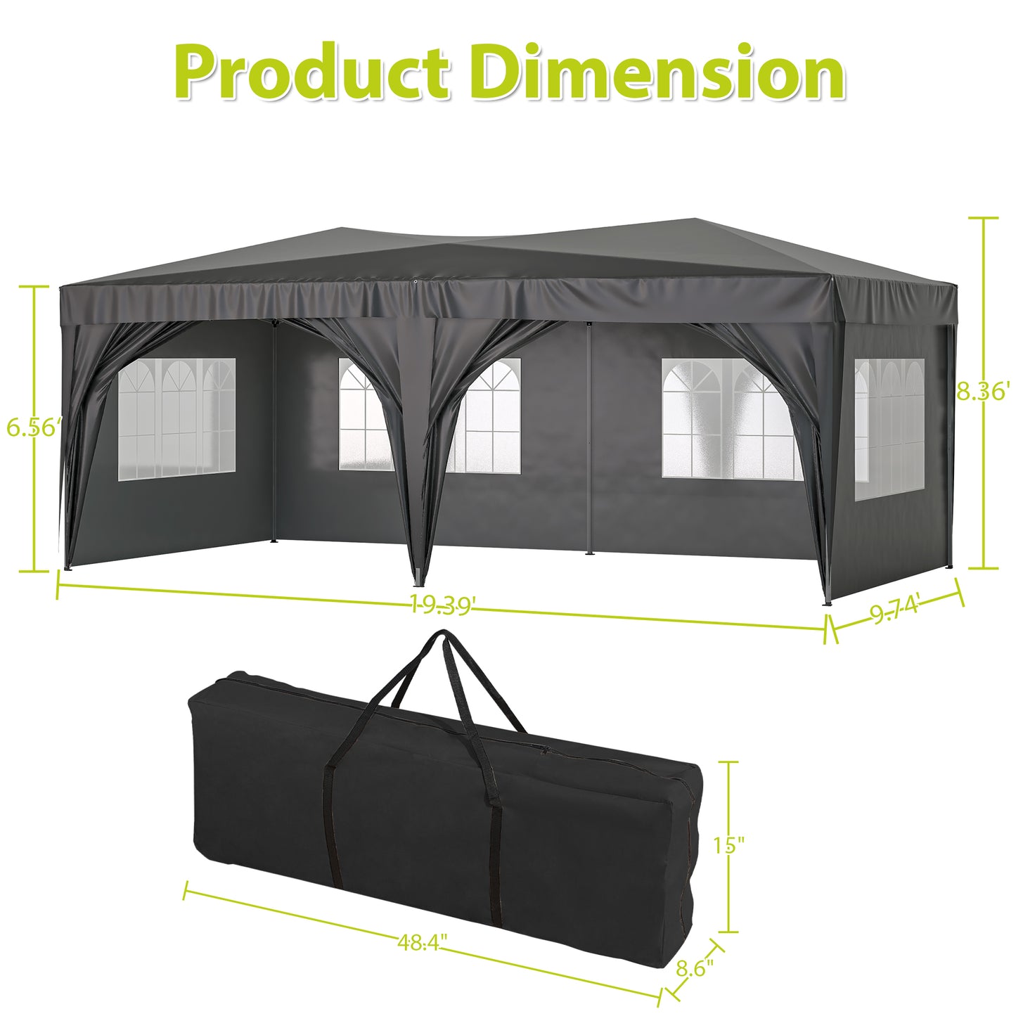 10 ft. x 20 ft. EZ Pop Up Canopy Outdoor Portable Party Folding Tent with 6 Removable Sidewalls and Carry Bag, Black