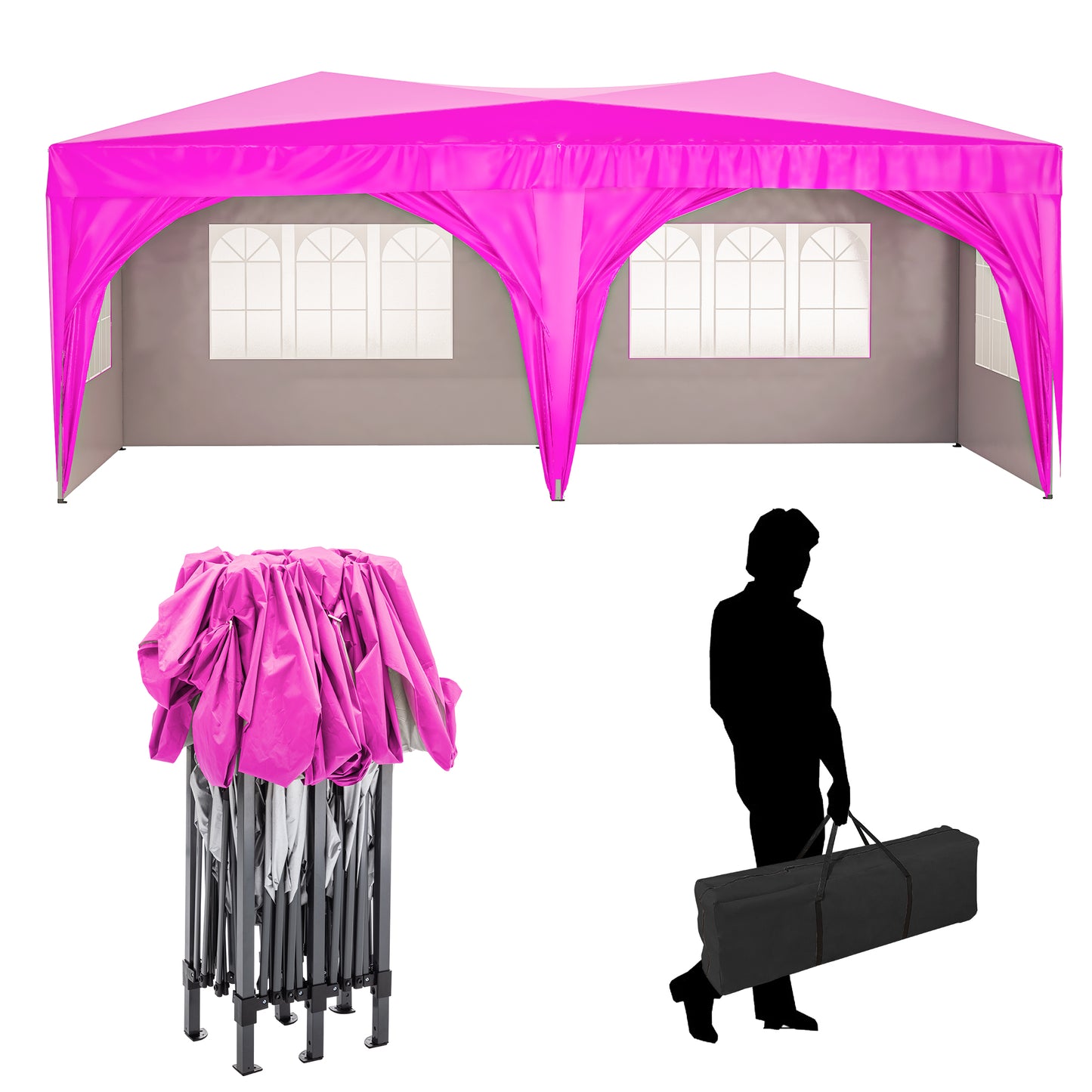 10 ft. x 20 ft. EZ Pop Up Canopy Outdoor Portable Party Folding Tent with 6 Removable Sidewalls and Carry Bag, Pink