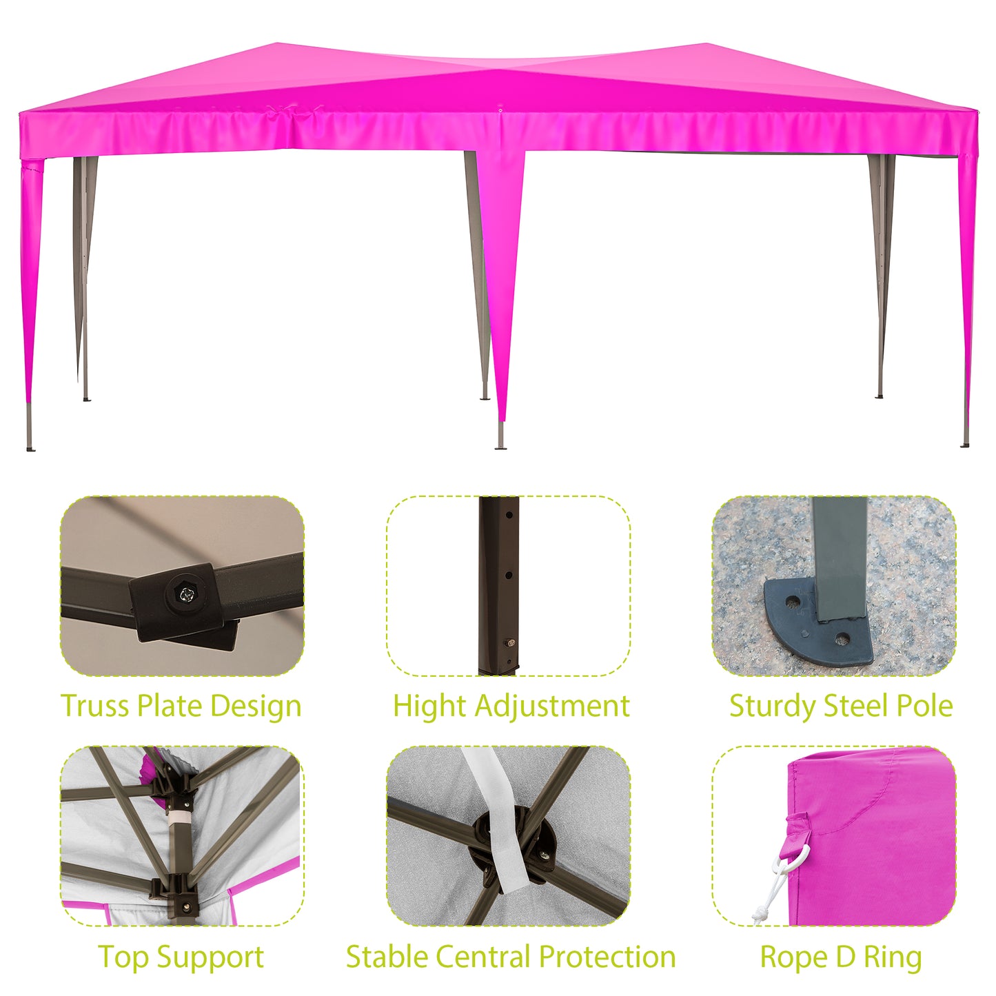 10 ft. x 20 ft. EZ Pop Up Canopy Outdoor Portable Party Folding Tent with 6 Removable Sidewalls and Carry Bag, Pink