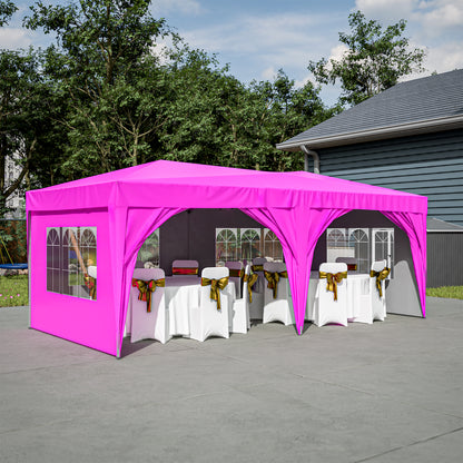 10 ft. x 20 ft. EZ Pop Up Canopy Outdoor Portable Party Folding Tent with 6 Removable Sidewalls and Carry Bag, Pink