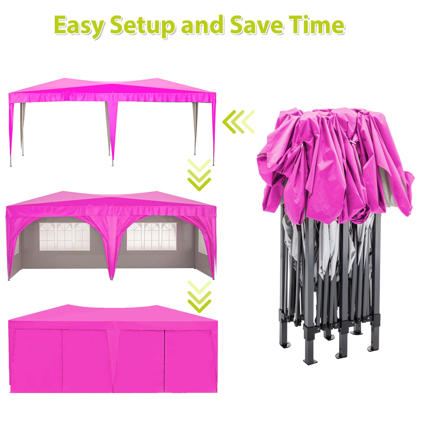 10 ft. x 20 ft. EZ Pop Up Canopy Outdoor Portable Party Folding Tent with 6 Removable Sidewalls and Carry Bag, Pink