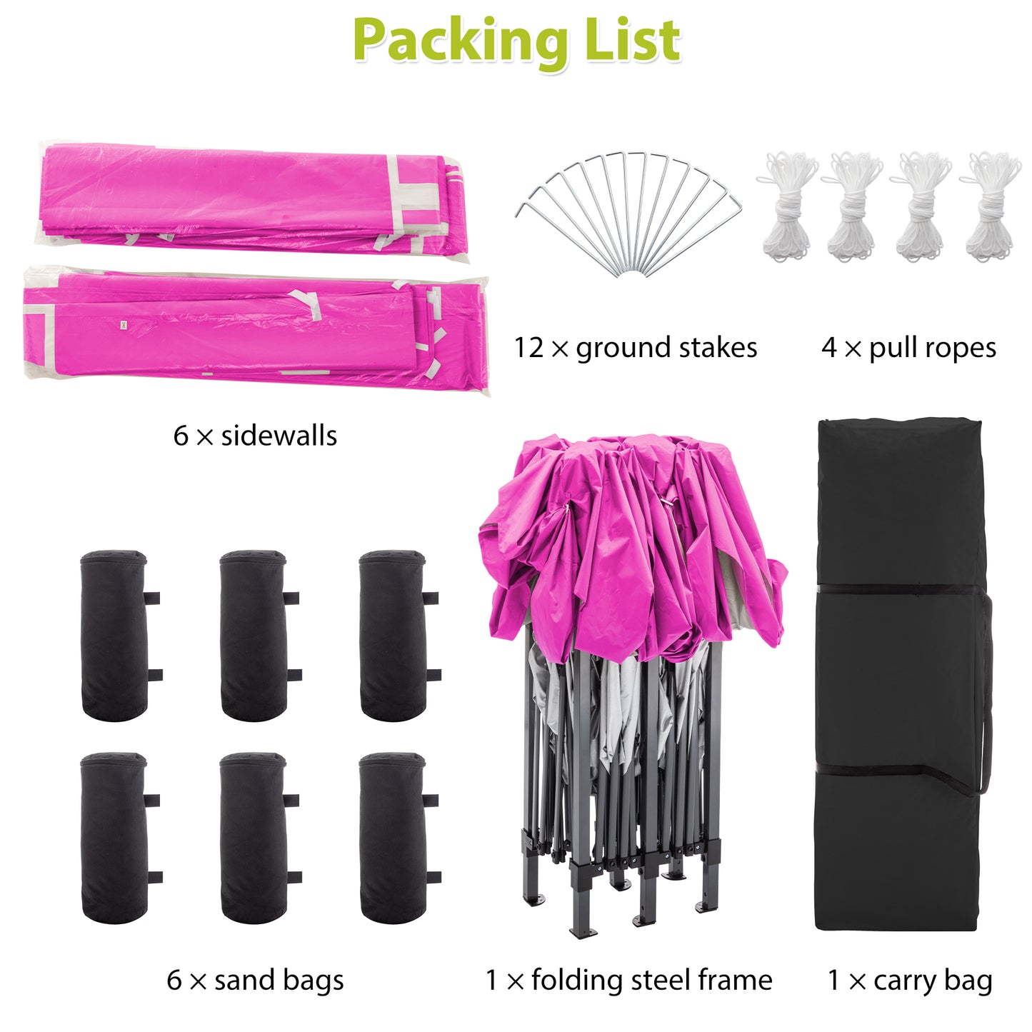 10 ft. x 20 ft. EZ Pop Up Canopy Outdoor Portable Party Folding Tent with 6 Removable Sidewalls and Carry Bag, Pink