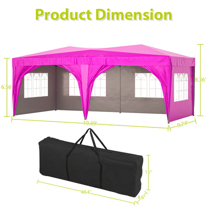 10 ft. x 20 ft. EZ Pop Up Canopy Outdoor Portable Party Folding Tent with 6 Removable Sidewalls and Carry Bag, Pink