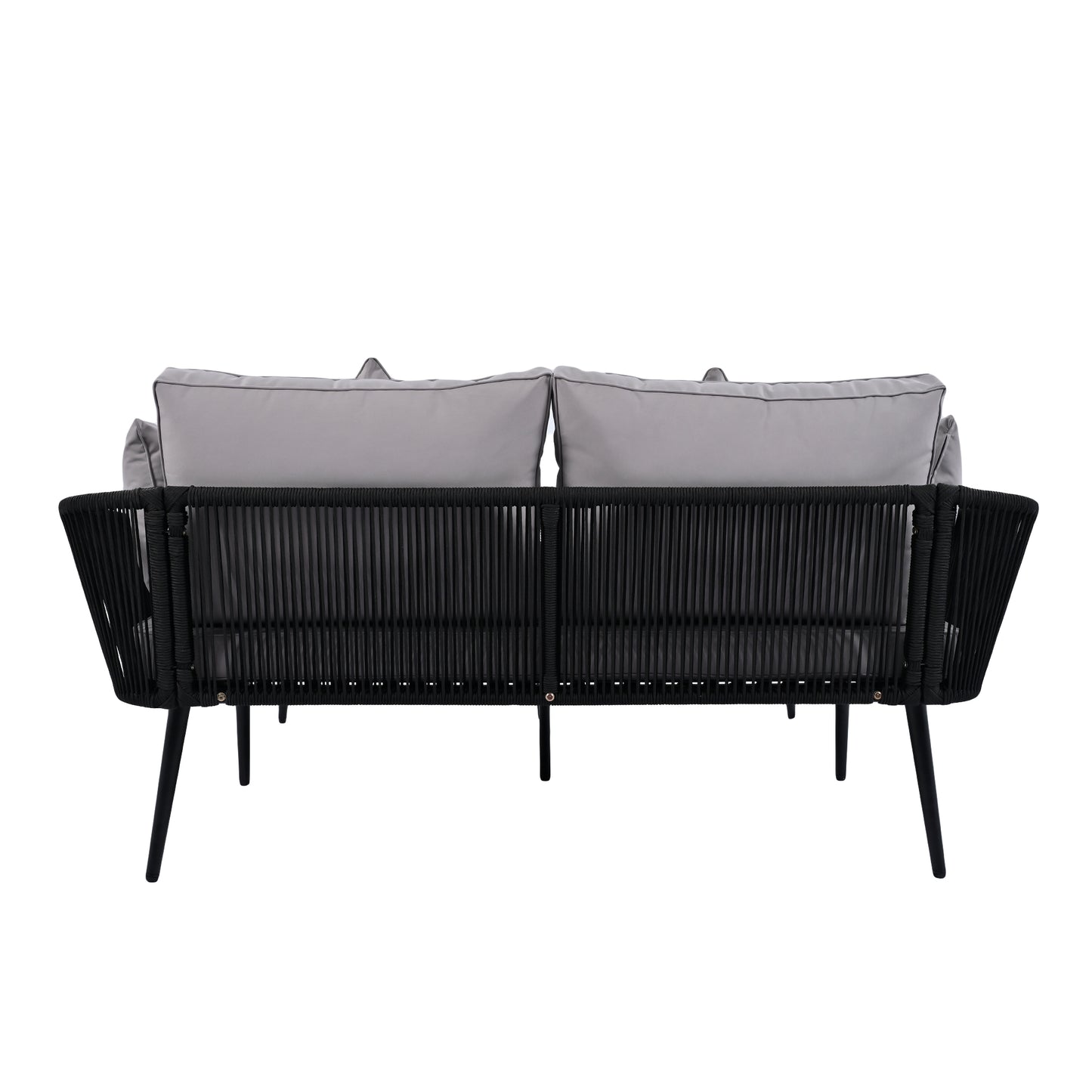 Outdoor Patio Daybed, Woven Nylon Rope Backrest with Washable Cushions for Balcony, Poolside