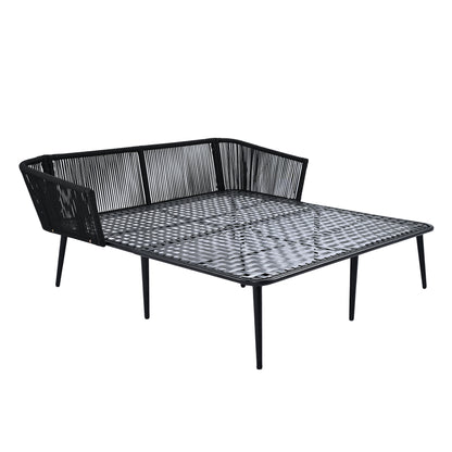 Outdoor Patio Daybed, Woven Nylon Rope Backrest with Washable Cushions for Balcony, Poolside