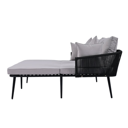 Outdoor Patio Daybed, Woven Nylon Rope Backrest with Washable Cushions for Balcony, Poolside