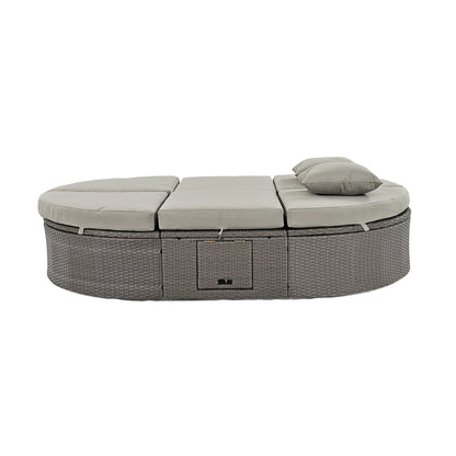 Outdoor Patio 2-Person Daybed, Reclining Chaise Lounge with Adjustable Backrests and Foldable Cup Trays