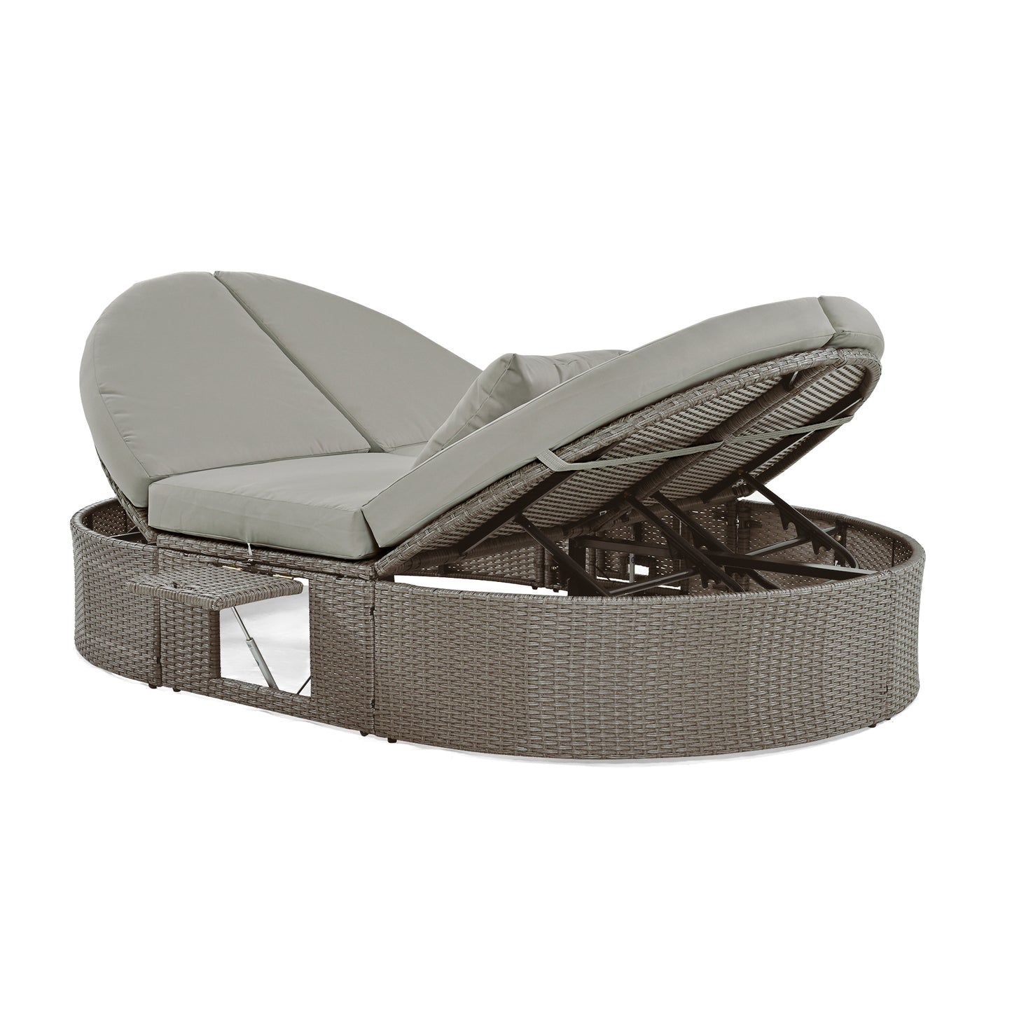 Outdoor Patio 2-Person Daybed, Reclining Chaise Lounge with Adjustable Backrests and Foldable Cup Trays