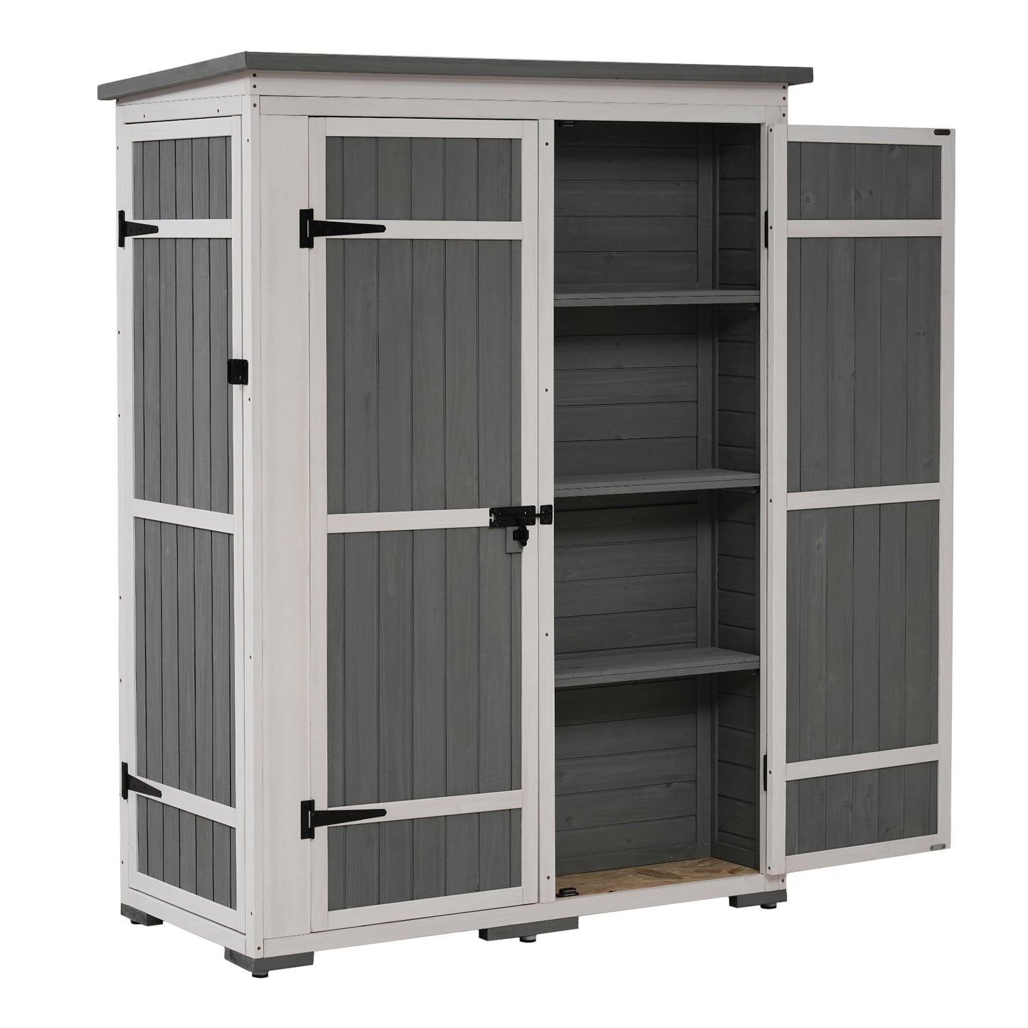 Outdoor 5.5ft Hx4.1ft L Wood Storage Shed, Garden Tool Cabinet with Waterproof Asphalt Roof, Four Lockable Doors, Multiple-tier Shelves