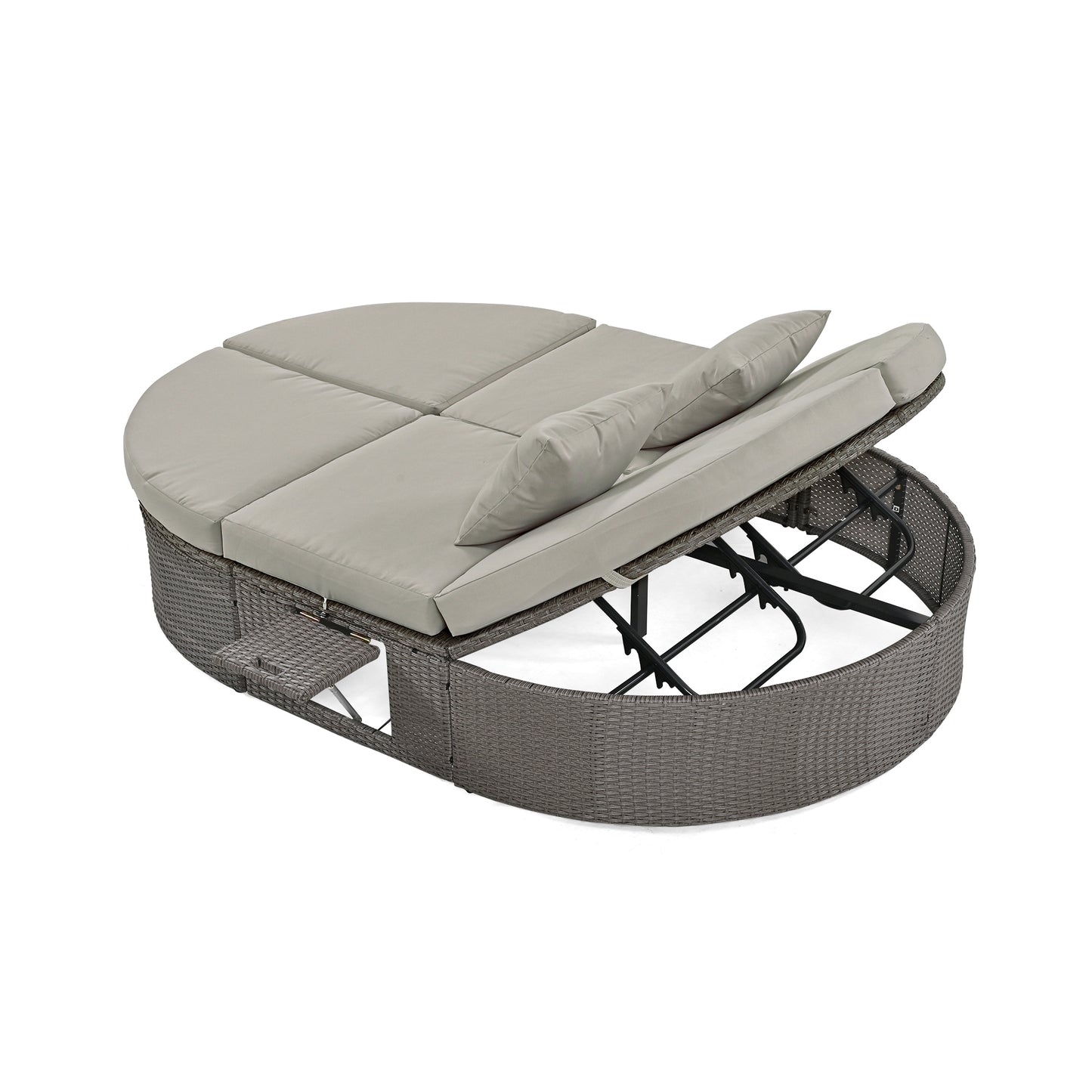 Outdoor Patio 2-Person Daybed, Reclining Chaise Lounge with Adjustable Backrests and Foldable Cup Trays