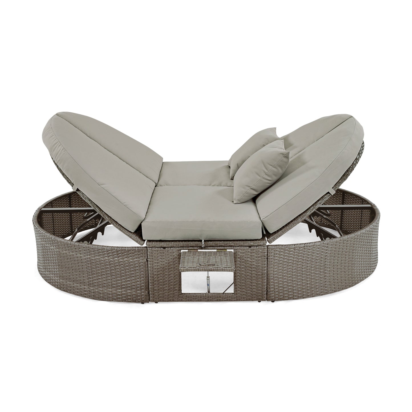 Outdoor Patio 2-Person Daybed, Reclining Chaise Lounge with Adjustable Backrests and Foldable Cup Trays