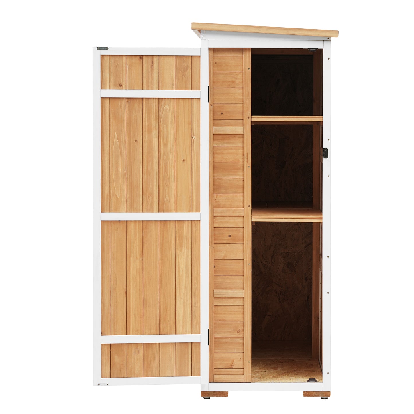 Outdoor 5.5ft Hx4.1ft L Wood Storage Shed, Garden Tool Cabinet with Waterproof Asphalt Roof, Four Lockable Doors, Multiple-tier Shelves