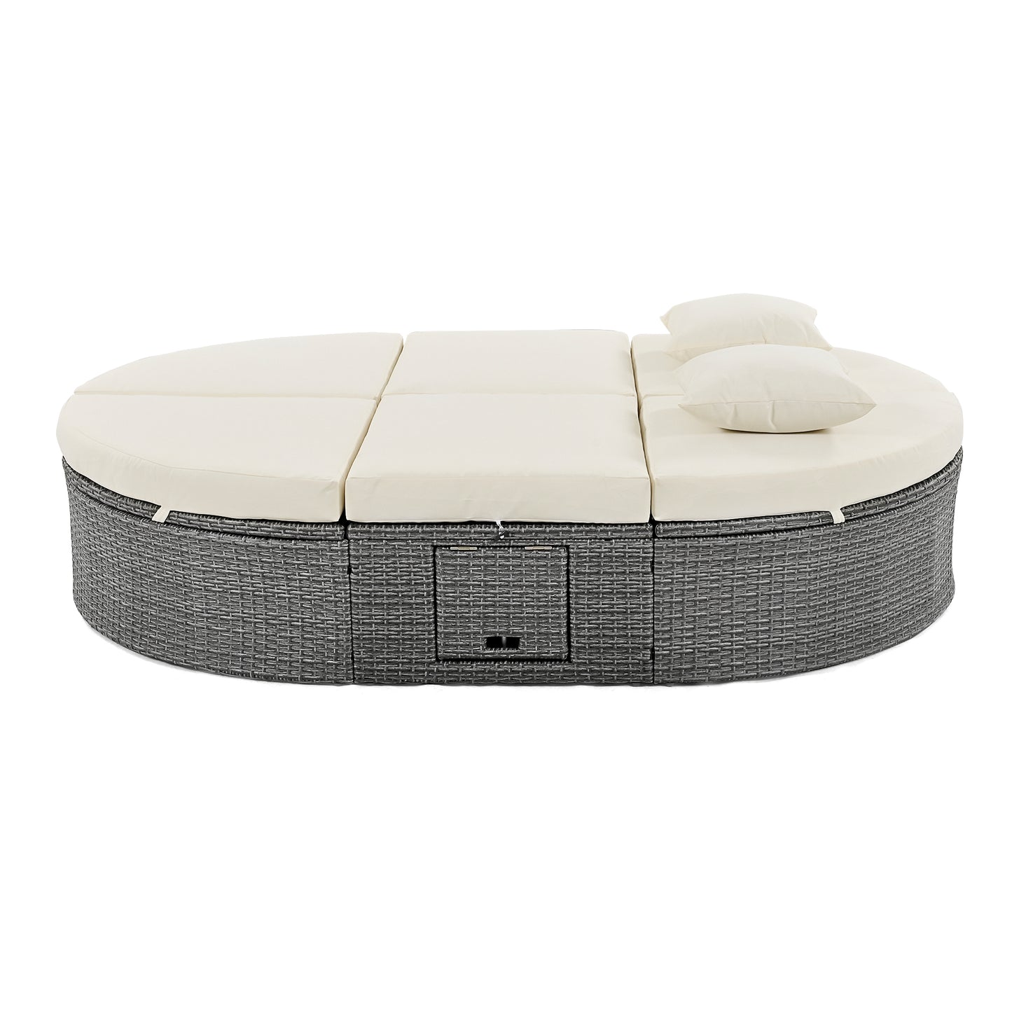 Outdoor Patio 2-Person Daybed, Reclining Chaise Lounge with Adjustable Backrests and Foldable Cup Trays