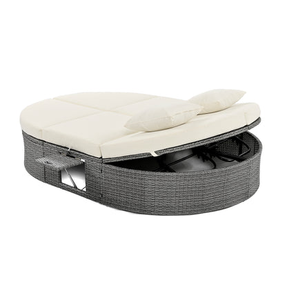 Outdoor Patio 2-Person Daybed, Reclining Chaise Lounge with Adjustable Backrests and Foldable Cup Trays