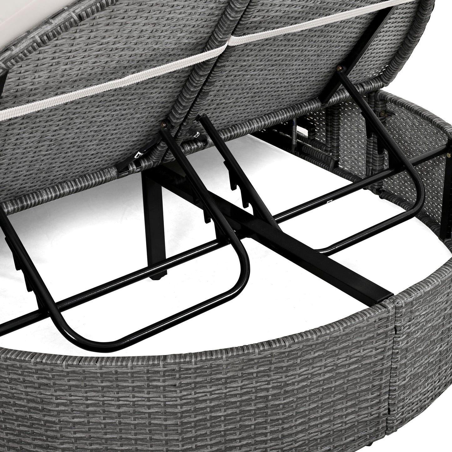 Outdoor Patio 2-Person Daybed, Reclining Chaise Lounge with Adjustable Backrests and Foldable Cup Trays