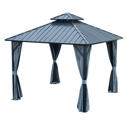 10 ft. x 10 ft. Patic Gazebo,Alu Gazebo with Steel Canopy,Outdoor Permanent Hardtop Gazebo Canopy for Patio, Garden in Black