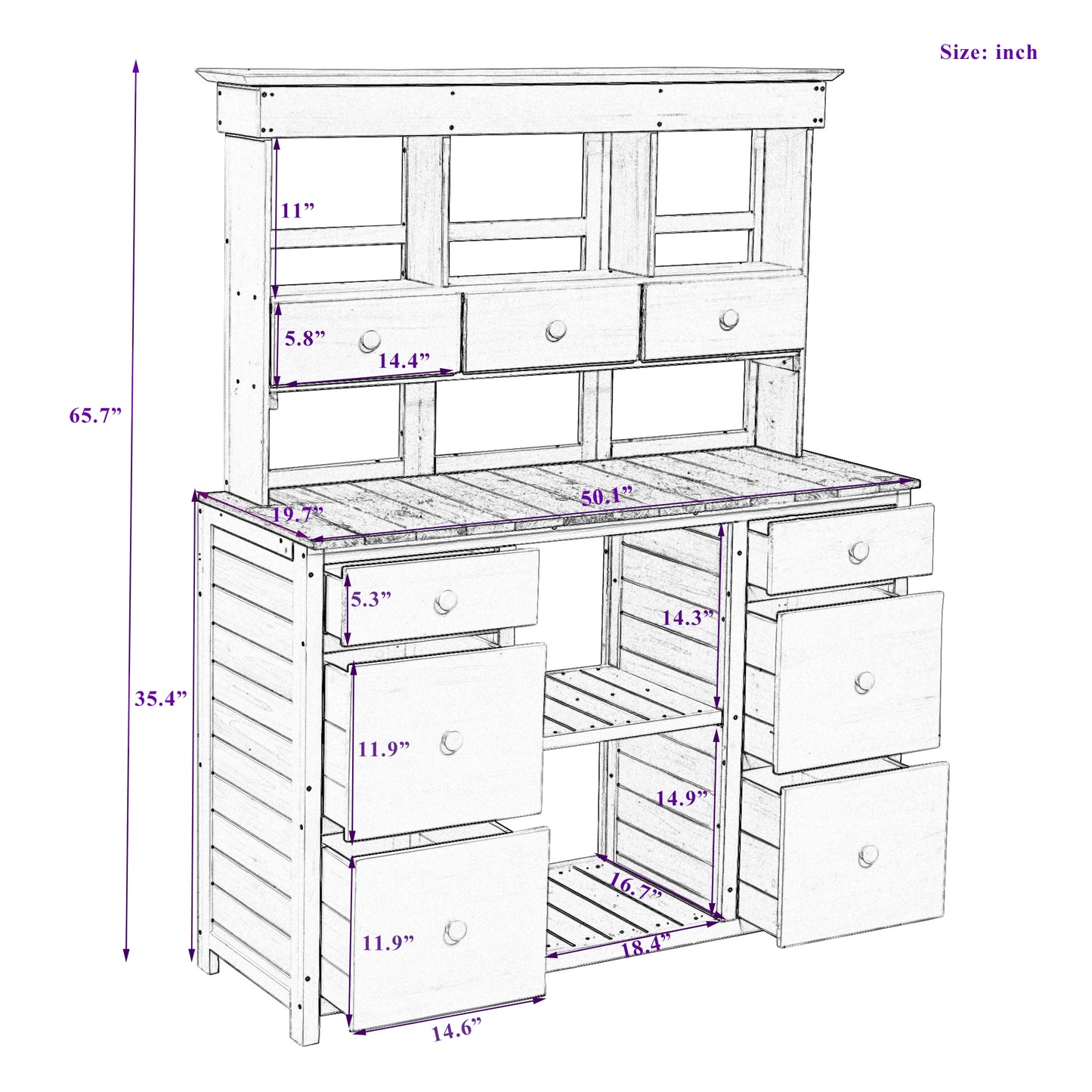 Garden Potting Bench Table, Rustic and Sleek Design with Multiple Drawers and Shelves for Storage