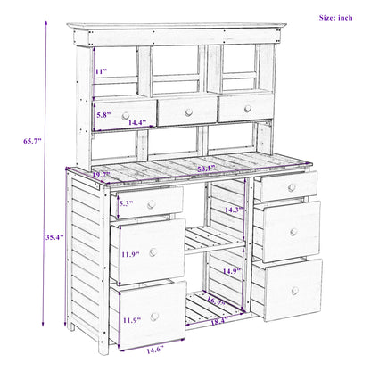 Garden Potting Bench Table, Rustic and Sleek Design with Multiple Drawers and Shelves for Storage