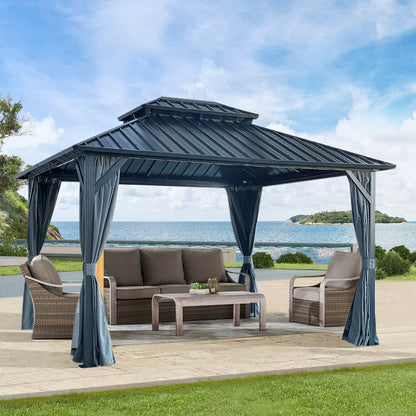 12 ft. x 12 ft. Patic Gazebo,Alu Gazebo with Steel Canopy,Outdoor Permanent Hardtop Gazebo Canopy for Patio, Garden in Black