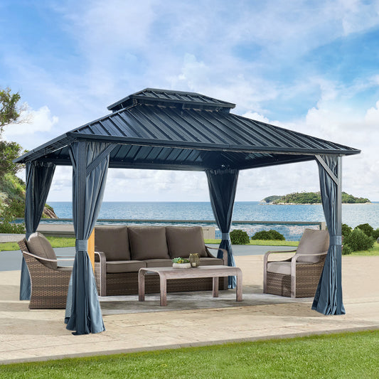 12 ft. x 12 ft. Patic Gazebo,Alu Gazebo with Steel Canopy,Outdoor Permanent Hardtop Gazebo Canopy for Patio, Garden in Black