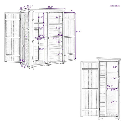 Outdoor 5.5ft Hx4.1ft L Wood Storage Shed, Garden Tool Cabinet with Waterproof Asphalt Roof, Four Lockable Doors, Multiple-tier Shelves