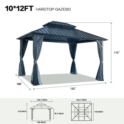 10 ft. x 12 ft. Patic Gazebo,Alu Gazebo with Steel Canopy,Outdoor Permanent Hardtop Gazebo Canopy for Patio, Garden in Black