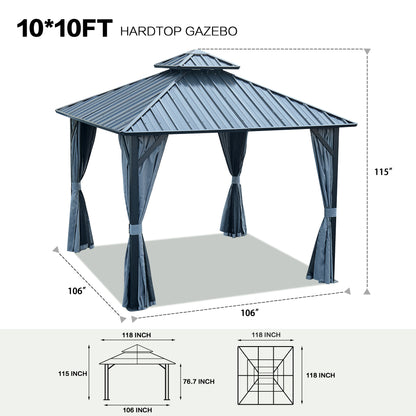 10 ft. x 10 ft. Patic Gazebo,Alu Gazebo with Steel Canopy,Outdoor Permanent Hardtop Gazebo Canopy for Patio, Garden in Black