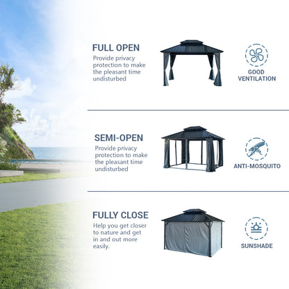 12 ft. x 12 ft. Patic Gazebo,Alu Gazebo with Steel Canopy,Outdoor Permanent Hardtop Gazebo Canopy for Patio, Garden in Black