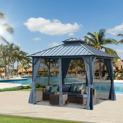 10 ft. x 10 ft. Patic Gazebo,Alu Gazebo with Steel Canopy,Outdoor Permanent Hardtop Gazebo Canopy for Patio, Garden in Black