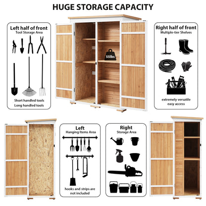 Outdoor 5.5ft Hx4.1ft L Wood Storage Shed, Garden Tool Cabinet with Waterproof Asphalt Roof, Four Lockable Doors, Multiple-tier Shelves