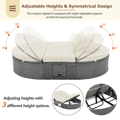 Outdoor Patio 2-Person Daybed, Reclining Chaise Lounge with Adjustable Backrests and Foldable Cup Trays