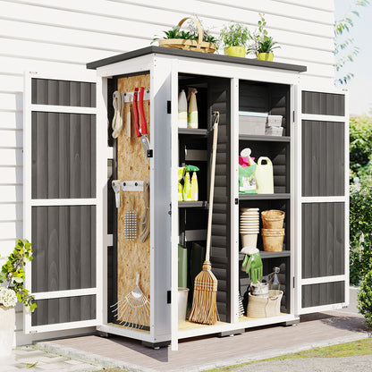 Outdoor 5.5ft Hx4.1ft L Wood Storage Shed, Garden Tool Cabinet with Waterproof Asphalt Roof, Four Lockable Doors, Multiple-tier Shelves